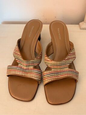 Naturalizer Women's Tan and Rainbow Woven Heels size 10M